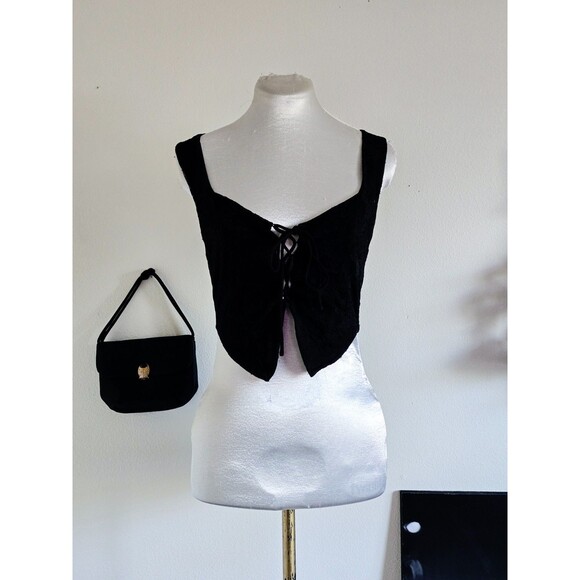 mixed threads Tops - Mixed Threads Black Lace Corset Lace Up Sleeveless Crop Top Romantic M